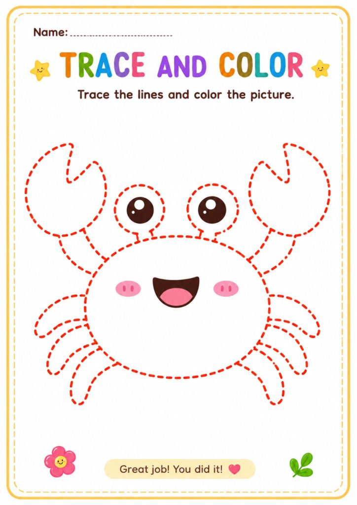 Trace And Color Sea Animals Worksheets – Busy Bee Worksheet