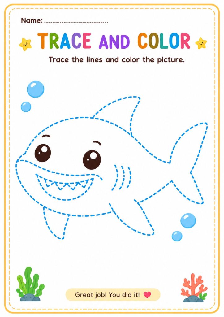 Trace And Color Sea Animals Worksheets – Busy Bee Worksheet