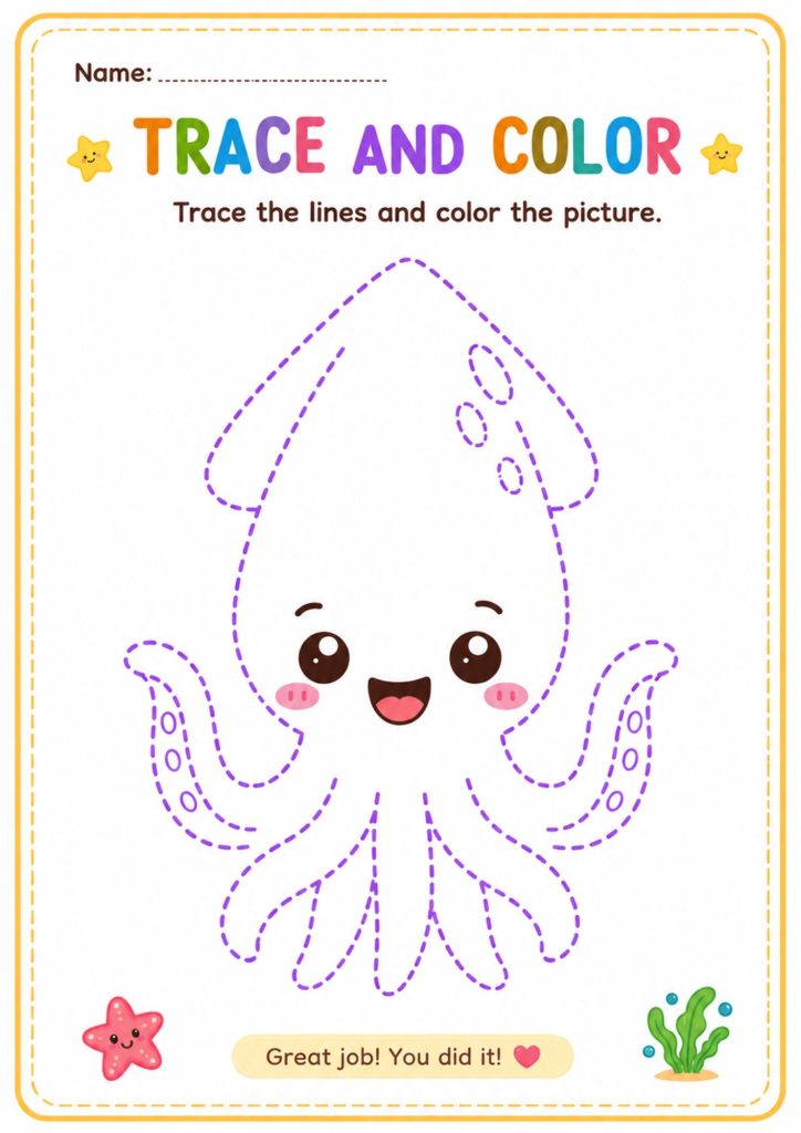 Trace And Color Sea Animals Worksheets – Busy Bee Worksheet